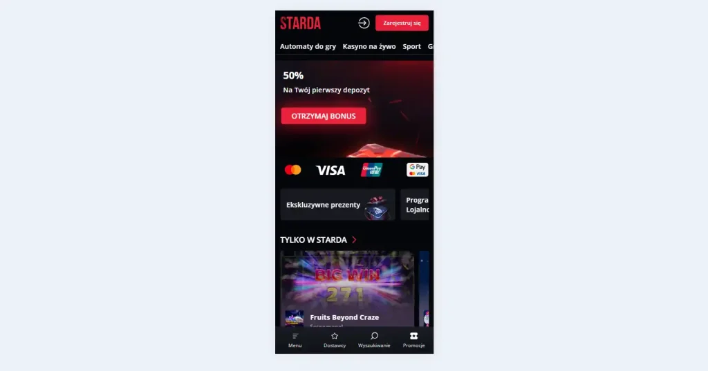 Oficjalna sekcja mobilna Starda z opcjami Android i iOS